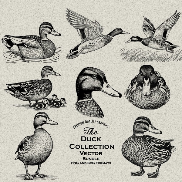 62 Duck Designs Bundle PNG & SVG Digital For Laser Engraving or Print, Hunting, Mallard, Duckling Swimming Duck, Nesting Duck, Flying Duck