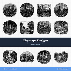 Cityscape Art SVG-PNG Bundle Low Detail Designs for Laser Engraving, Print-on-Demand, Van Gogh, Street lamp, City Scene, City Landscape