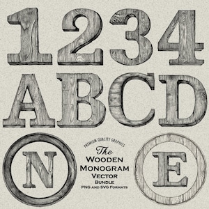 Paquete de diseños de monogramas con temática de madera rústica PNG & SVG Descarga digital para grabado o impresión láser: