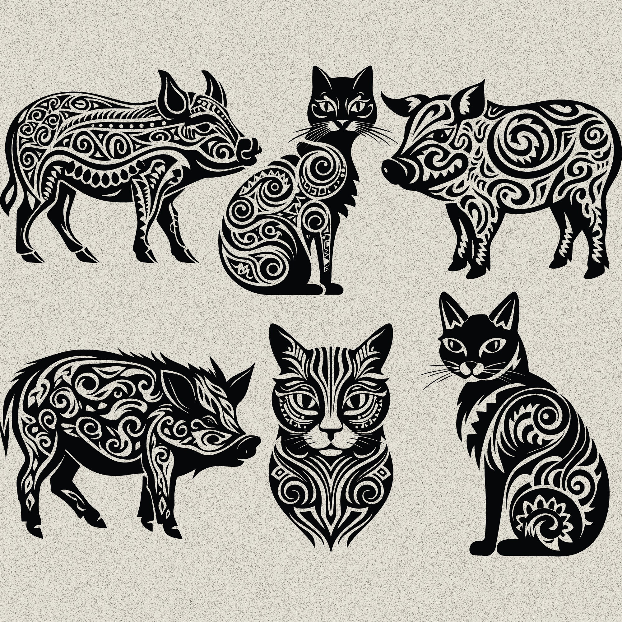 25 Tribal Farm Animals Bundle Laser Engraver and Print Ready
