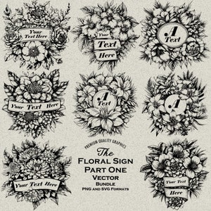 43 sinais de flores florais designs de pacotes SVG-PNG para gravação a laser ou impressão, família, editável, jardinagem, casa de fazenda, guirlanda floral, buquê