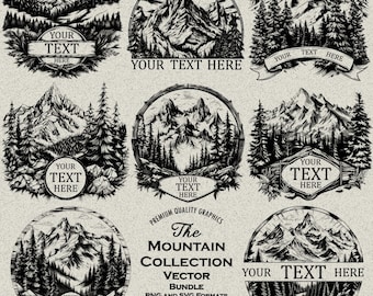 46 Mountain sign SVG-PNG Bundle High Detail Designs for Laser Engraving, or Print, Family, Editable, Adventure, Mountains Scenery, Camping