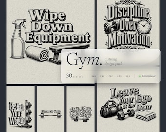 Paquete de 30 diseños SVG para letreros de gimnasio, frases para fitness en casa o garaje, ideales para grabado láser.