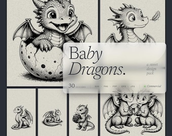 Paquete de 30 archivos SVG de Bebé Dragón, Diseños de Crías y Familias para Cricut Laser