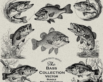 50 Bass Designs Bundle PNG & SVG Digital For Laser Engraving or Print, Fishing Svg, Large Mouth Bass, Jumping Bass, Bass Vector, Bass, Fish