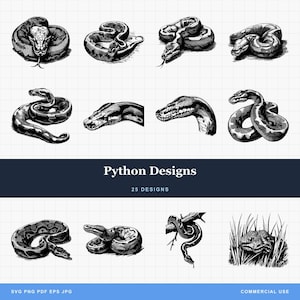 Python Designs Bundle PNG & SVG Digital For Laser Engraving or Print,  Vector, Snake, Boa Constrictor, Ball Python, Serpent, Burmese, CNC