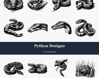 Python Designs Bundle PNG & SVG Digital For Laser Engraving or Print,  Vector, Snake, Boa Constrictor, Ball Python, Serpent, Burmese, CNC