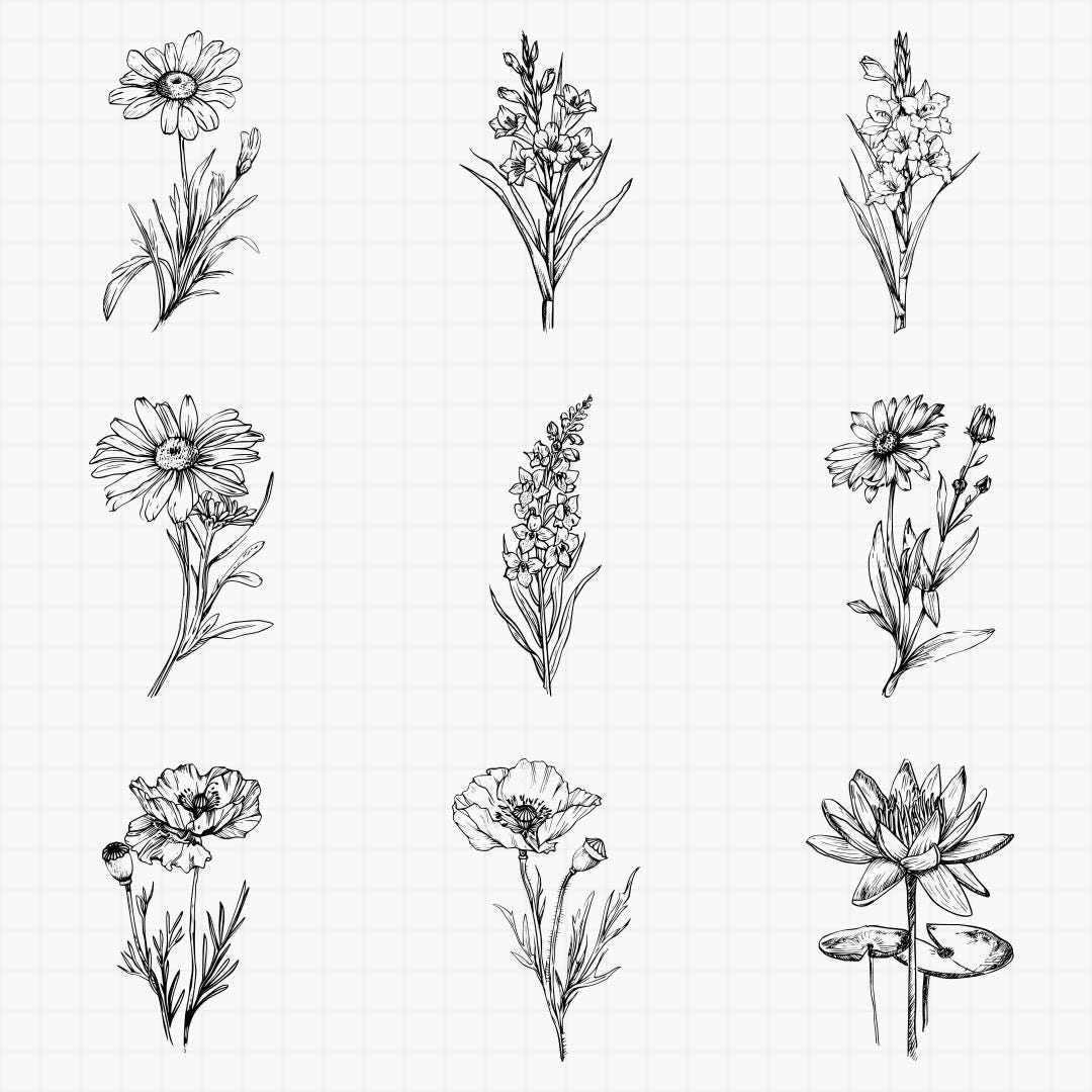 Birth Month Flowers Bundle PNG & SVG for Laser Engraving or Print, Fine ...
