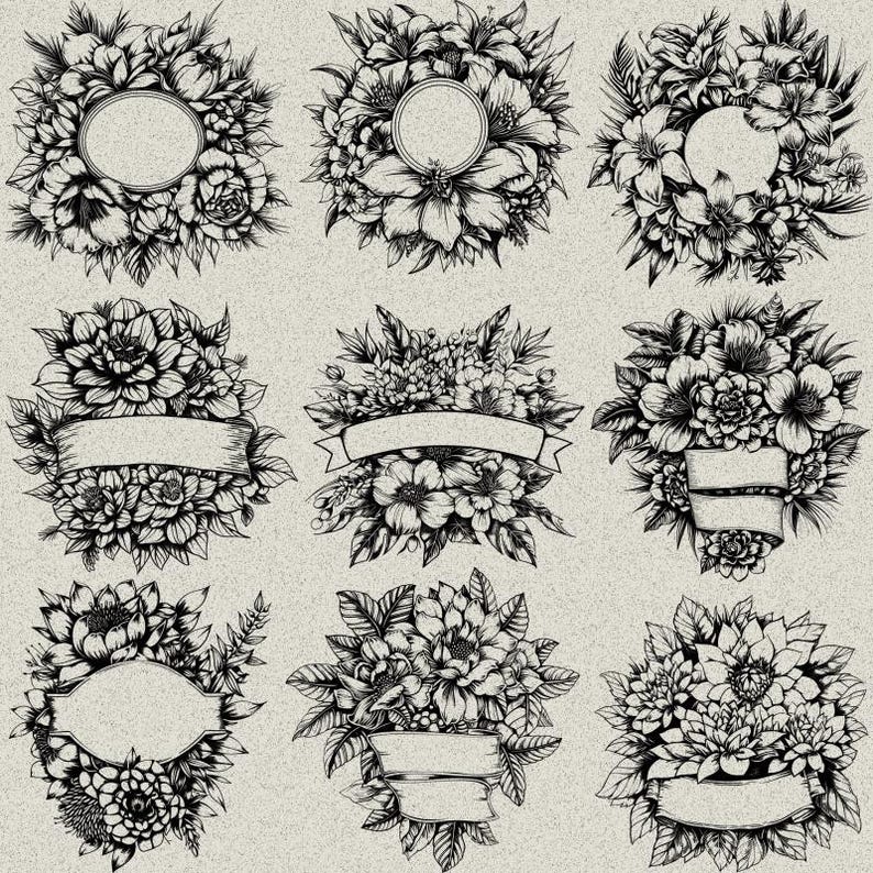 Floral Flower Signs SVG-PNG Bundle Designs for Laser Engraving, or ...