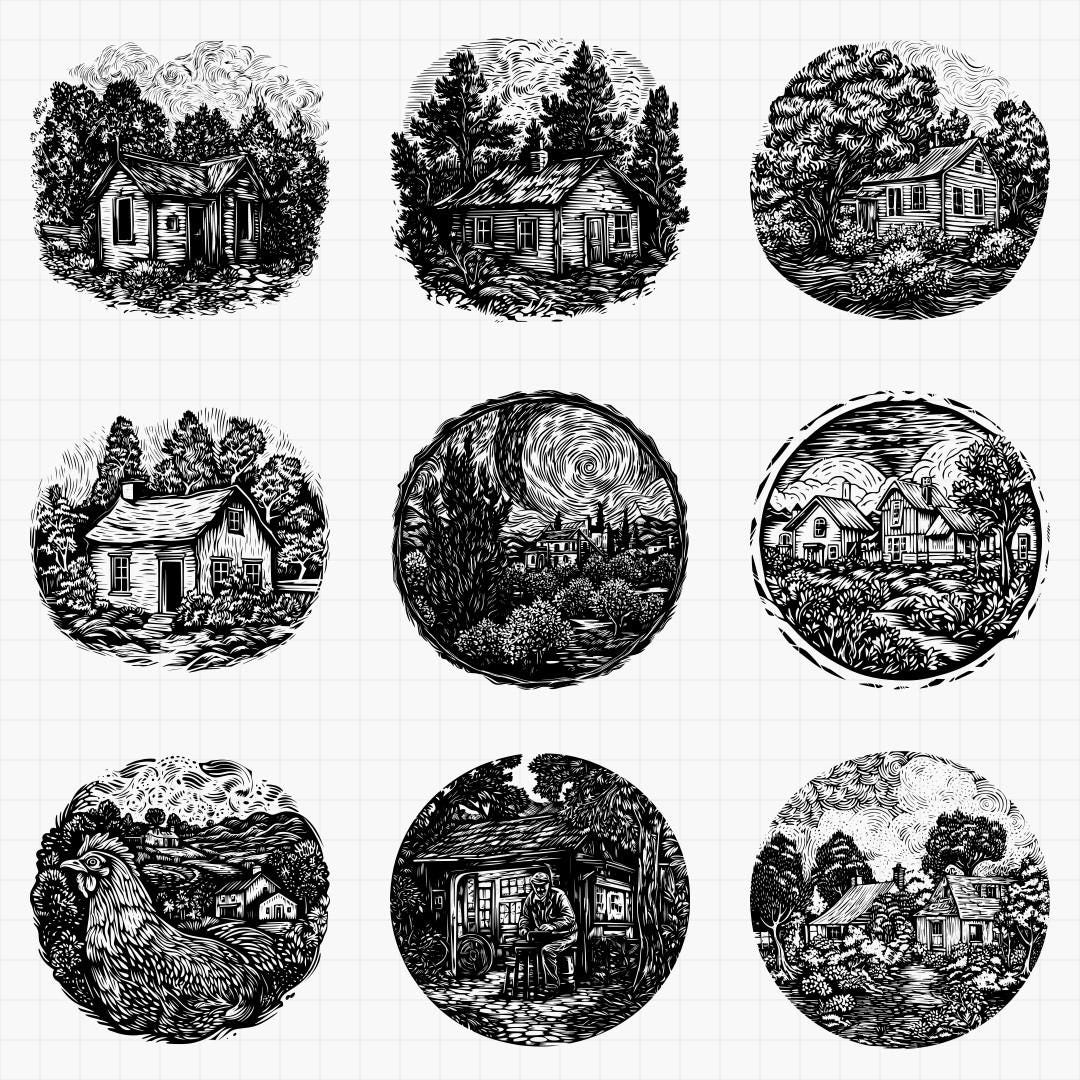 Svg Rural Area Rural Scenery SVG-PNG Bundle Low Detail Designs for Laser Engraving ...