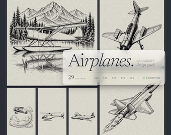 Paquete de 29 archivos SVG de aviones, diseños vintage de biplanos y aviones de combate para grabado láser.