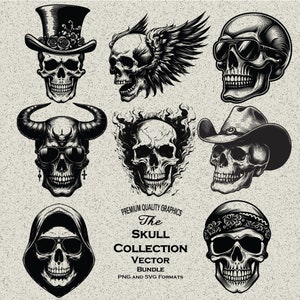 60 Skull Designs SVG & PNG Bundle Laser Gravur oder Print on Demand - Western Cowboy Schädel, Hipster Schädel, Dämon, Kapuzen Schädel, Flügel Schädel!