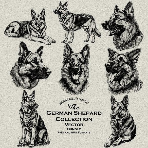 34 German Shepard Dog Designs Bundle SVG & PNG  for Laser Engraving or Print, Alsatians, Wolf Dog Alsatians, Police Dog, Drawing, Sketch