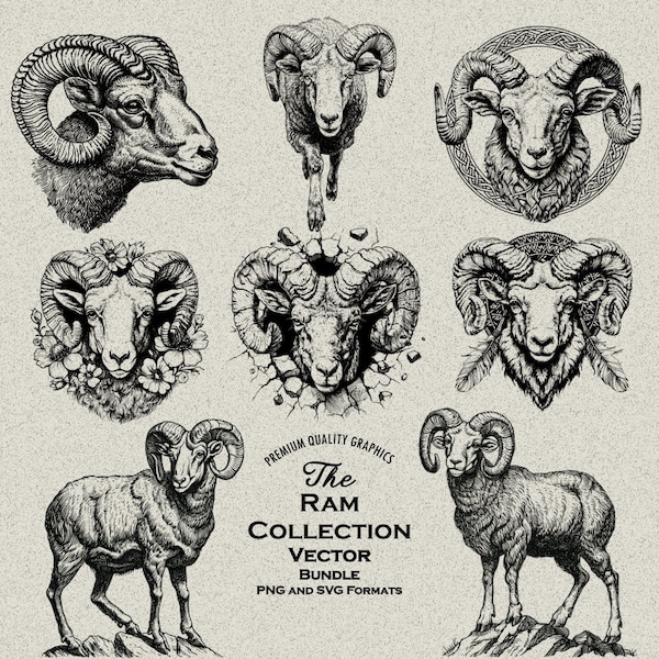 36 Ram Designs Bundle PNG & SVG Digital For Laser Engraving or Print, Bighorn Sheep, Mountain, Native American, Western Scene, Wild West