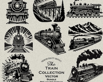 40 Train Designs Bundle PNG & SVG Digital For Laser Engraving, Cutting or Print, Steam Train, Locomotive, Train Art, Train Breakout, Bridge