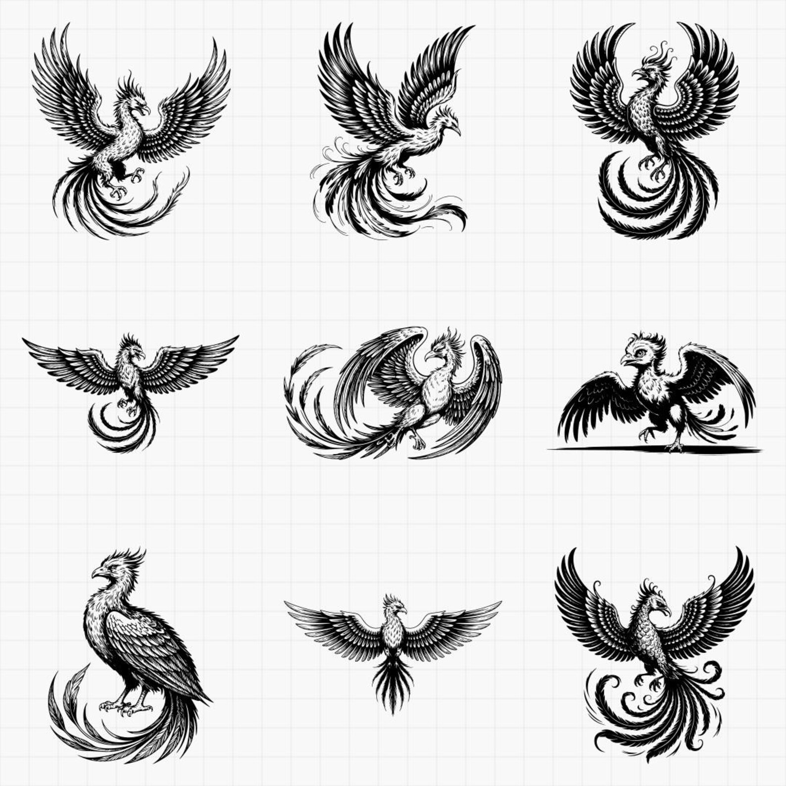 Phoenix Designs SVG & PNG Bundle Laser Engraving or Print. Mythical ...