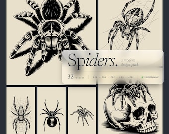 Spider designs great for Laser Engraving, SVG & PNG for Glowforge Xtool. Halloween, Spooky, Gothic, Creepy, Arachnid, Tattoo Style, Widow