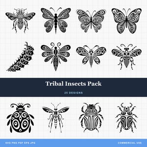 Tribal Insect and Bug SVG PNG Bundle, Bee, Fly, Mosquito, Beetle, Wasp, Centipede, Butterfly, Ladybug, Roach, Hornet, Māori, Dragonfly