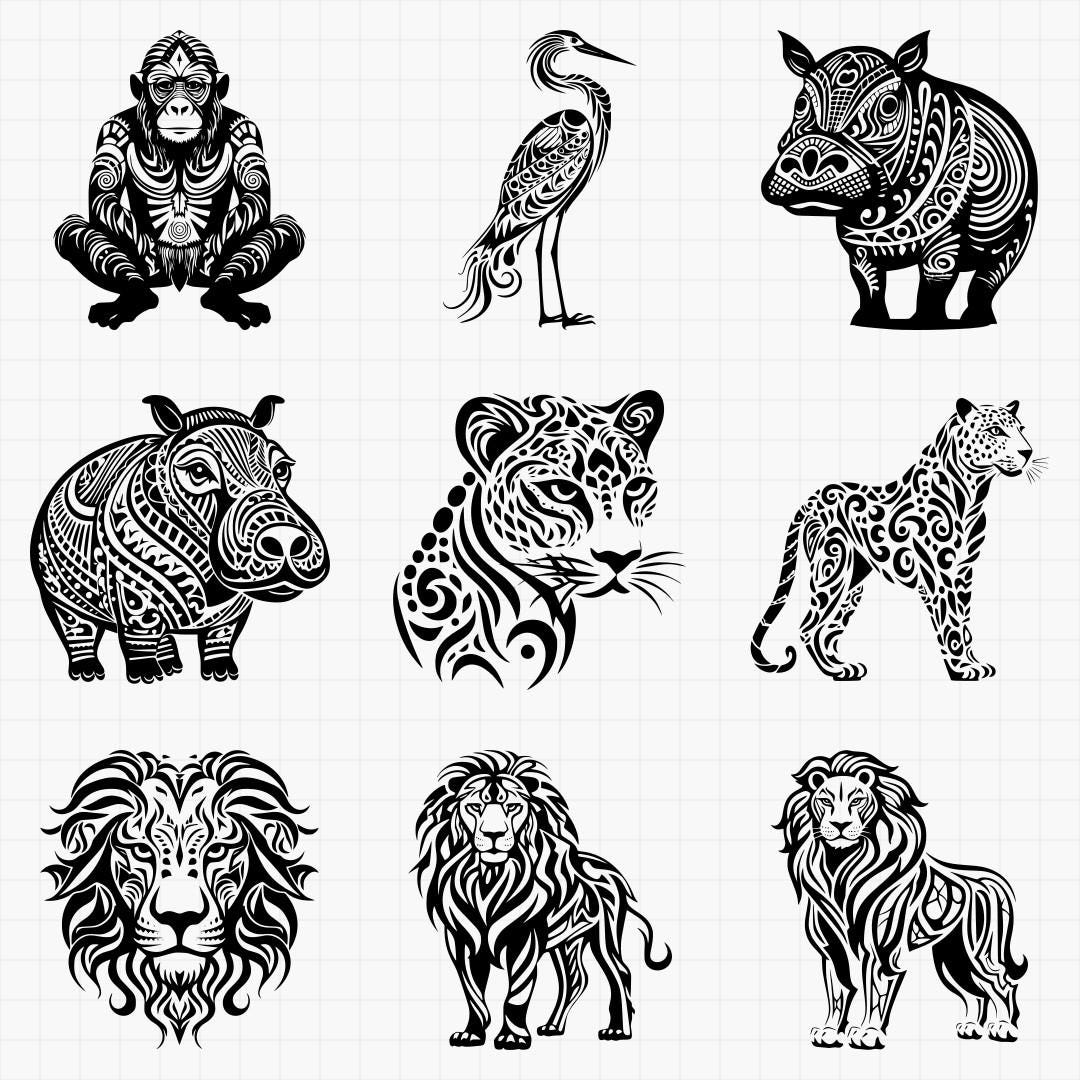 Tribal African Animal Designs Pack SVG & PNG Files for Laser Engrave ...