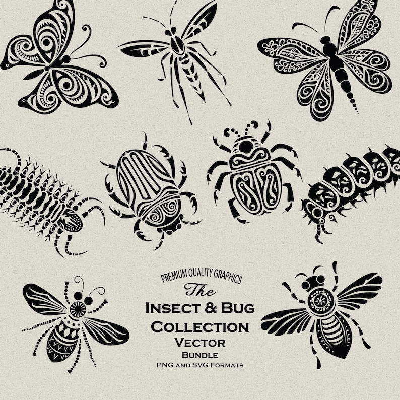25 Tribal Insect and Bug SVG PNG Bundle, Bee, Fly, Mosquito, Beetle ...
