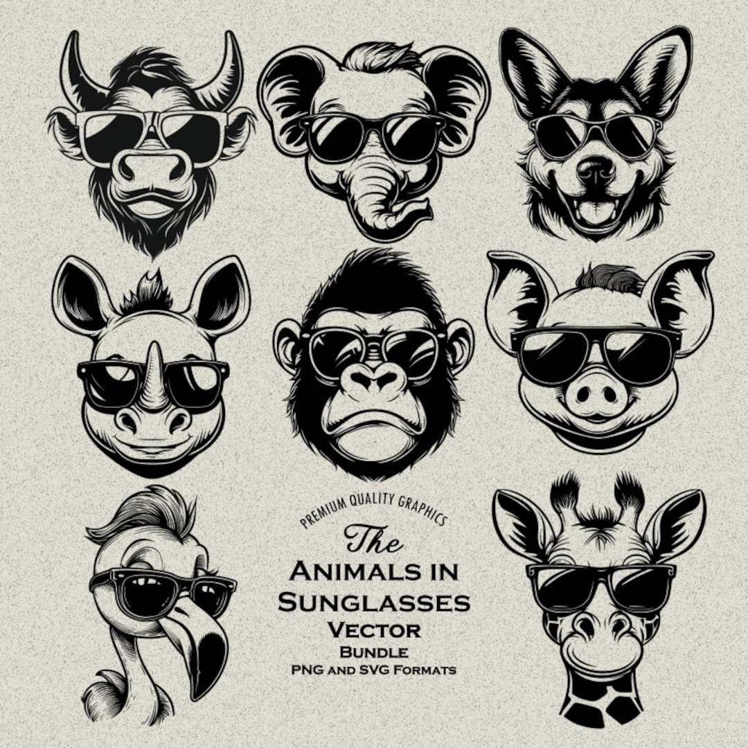 78 Animals With Sunglasses SVG & PNG Bundle Engraving, Print, or Cut
