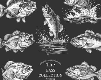 27 Bass Fish Designs for Slate or Dark Materials Bundle PNG & SVG Digital Download For Laser Engraving or Print Large Mouth, Fishing, Vector