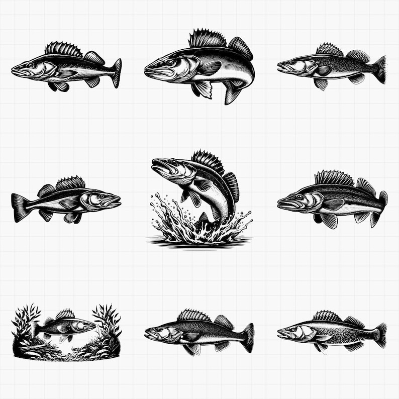 Walleye Pickerel Doré Designs Bundle PNG & SVG Digital for Laser ...