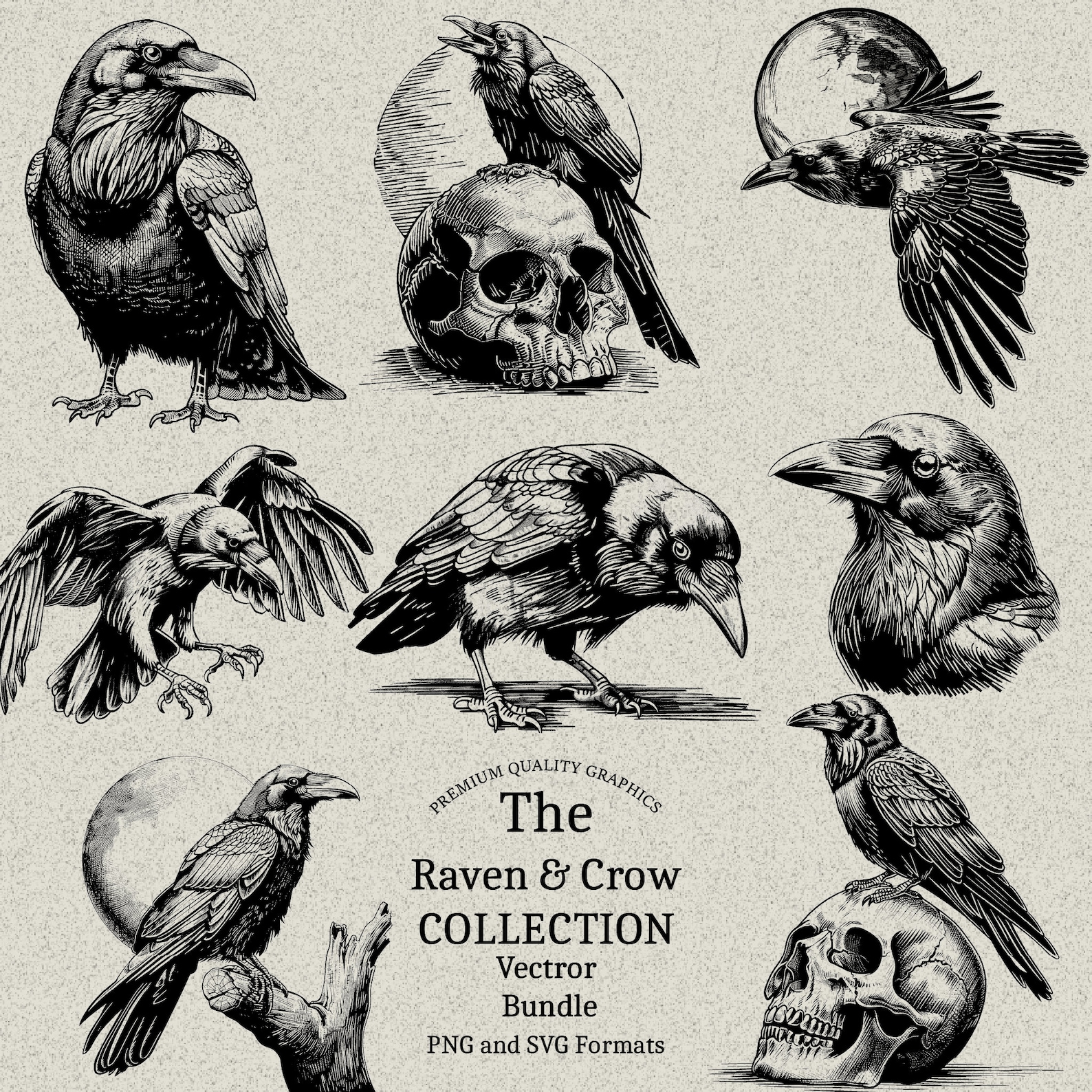 40 Raven and Crow Designs Bundle PNG & SVG Digital for Laser Engraving