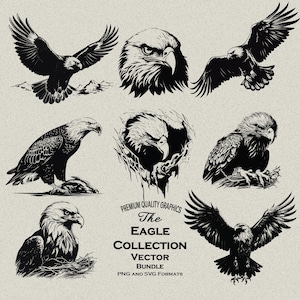 32 Adler Design Bundle SVG-PNG Detail Designs für die Lasergravur und Print-on-Demand Aufsteigender Adler, verschachtelter Adler, Adlerkopf, Adler Tattoo