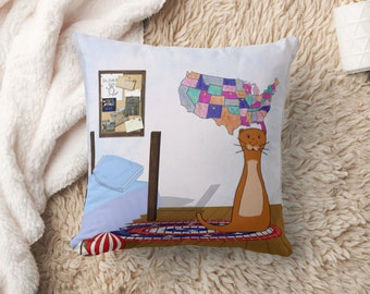 Oliver Loves To Travel-Bedroom Throw Pillow