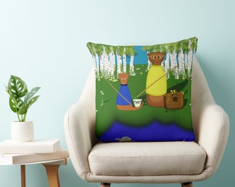 Oliver The Otter Summer Throw Pillows Large 20" x 20" Square