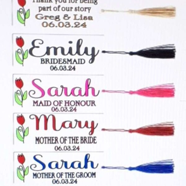 Personalised bookmarks with tassel | wedding favour customised bookmarks | retro bookmark with tassel | bridesmaid | maid of honour | mother