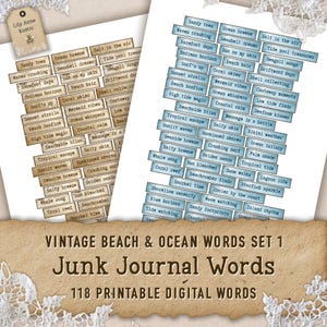 Beach Junk Journal Words Printable Quotes Ocean Words Digital Holiday Sentiments Ephemera Vintage Labels Journal Word Scrapbooking Phrases