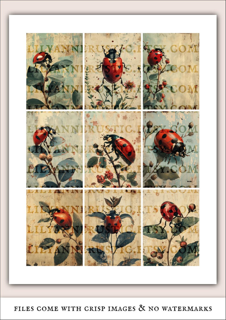 Ladybug Junk Journal Kit: Vintage Ephemera Collage Sheets – Digital ...