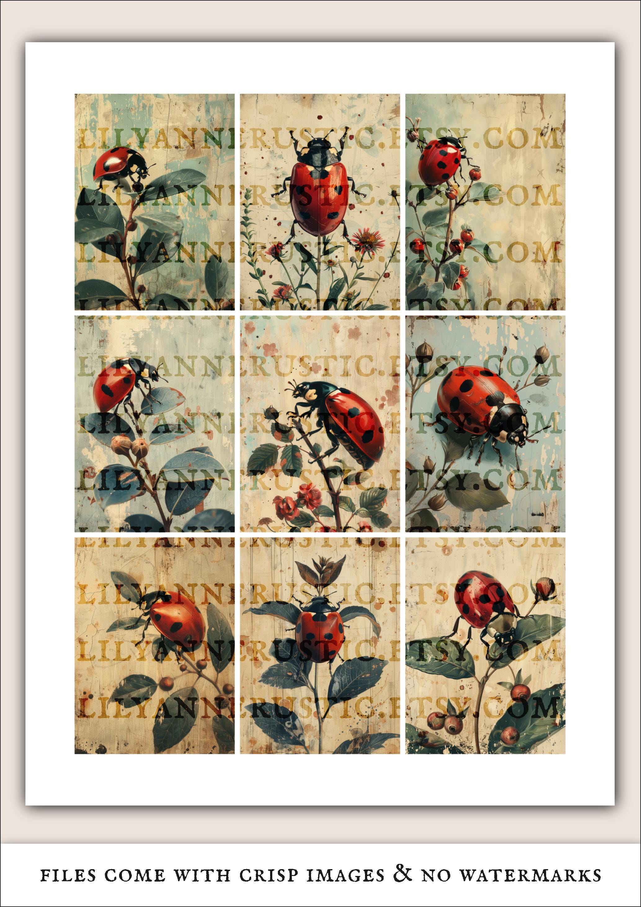 Ladybug Junk Journal Kit: Vintage Ephemera Collage Sheets – Digital ...