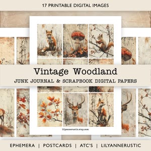 Images éphémères Woodland Junk Journal automne Woodland Digital Paper Scrapbook Nature imprimable Clip Art Images vintage Woodland Digikit