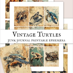 Vintage Turtle Ephemera Printable, Sea Turtle Junk Journal Kit, Coastal Scrapbook Papers, Ocean Animal Collage, Digital Download, 3 Sheets