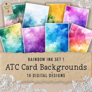 ATC Cards Backgrounds Digital Artist Trading Card Template, Printable Ink Backgrounds, Card Backgrounds, Watercolor Digital Papers