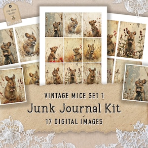 Kit de journal indésirable pour souris, papier éphémère imprimable pour scrapbooking, souris vintage en téléchargement numérique, Journal pour souris éphémères Woodland, digikit