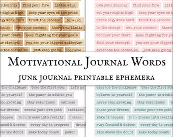 Printable Motivational Word Strips – 4 Colour Styles – Uplifting Quotes for Journals, Planners & Scrapbooks Digital Download PNG