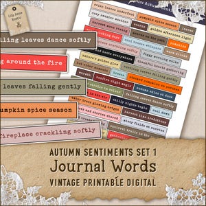 Autumn Sentiment Word Strips Printable | Vintage Fall Journal Phrases for Junk Journals, Scrapbooking, Planners & Crafts | Digital Download