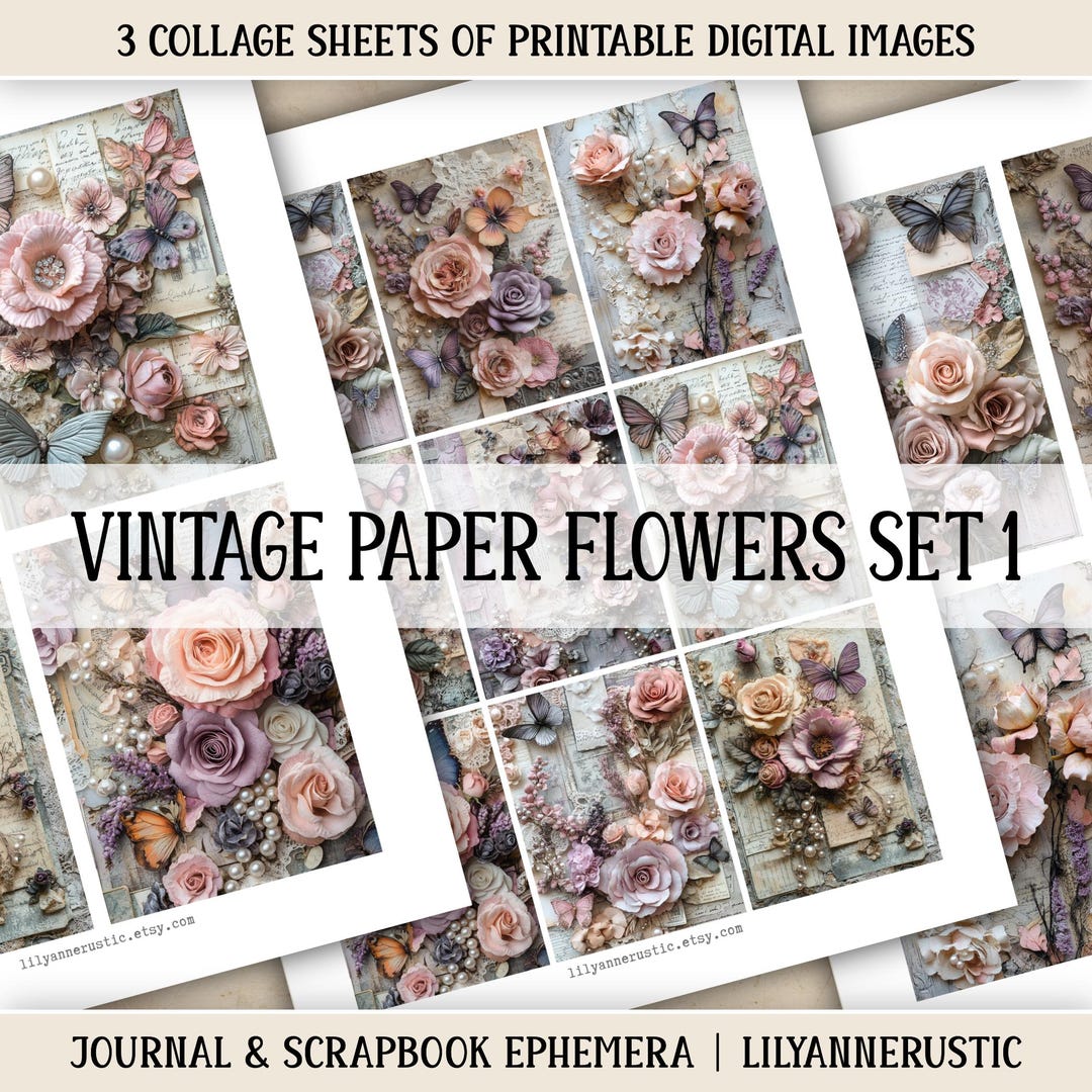 Paper Flowers Junk Journal Kit Printable Ephemera Scrapbooking Paper ...