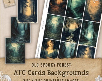 Tarjetas ATC de Bosque Espeluznante, Diario de Halloween, Efímera Imprimible, Álbum de Recortes Gótico, Descarga Digital Vintage de Halloween