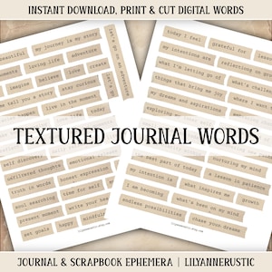 Parole del diario Parole digitali stampabili Frasi positive Frasi di diario spazzatura ispiratrici Digikit Frasi effimere Etichette vintage Carte per album
