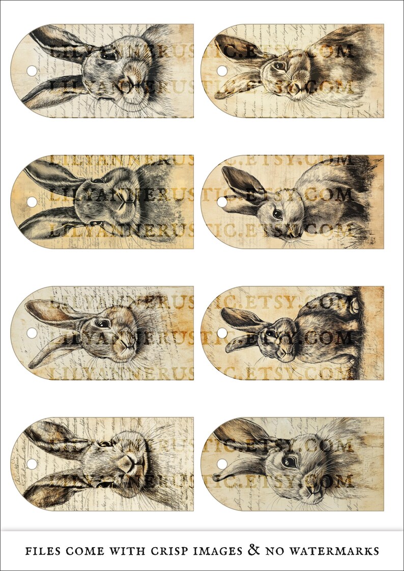 Vintage Rabbit Journal Tags Printable, Bunny Ephemera, Shabby ...