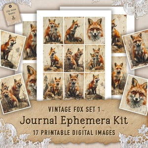 Renard Junk Journal imprimable Woodland Ephemera vintage Scrapbooking Paper Animal Téléchargement numérique Images Feuille de collage