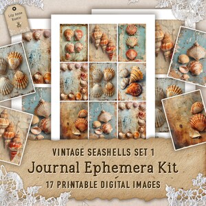 Seashell Junk Journal Printable Beach Ephemera Vintage Scrapbooking Paper Ocean Digital Download Summer Images Collage Sheet