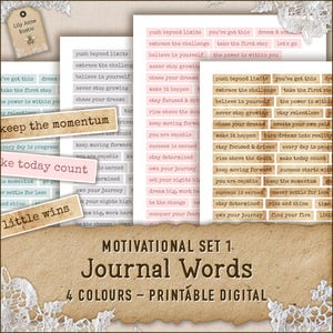 Motivational Word Strips for Journals | Positive Quote Scrapbook Labels | Printable Phrases for Junk Journals & Planners