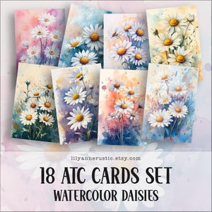 ATC Cards Digital, ATC Backgrounds, Artist Trading Card Template, Printable Daisy Backgrounds, Card Backgrounds, Daisy Flower Digital Papers