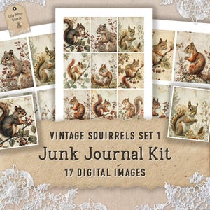 Kit de carnet de voyage éphémères écureuil papier de scrapbooking vintage écureuil Images numériques imprimables Journal de collage animaux de la forêt Digikit